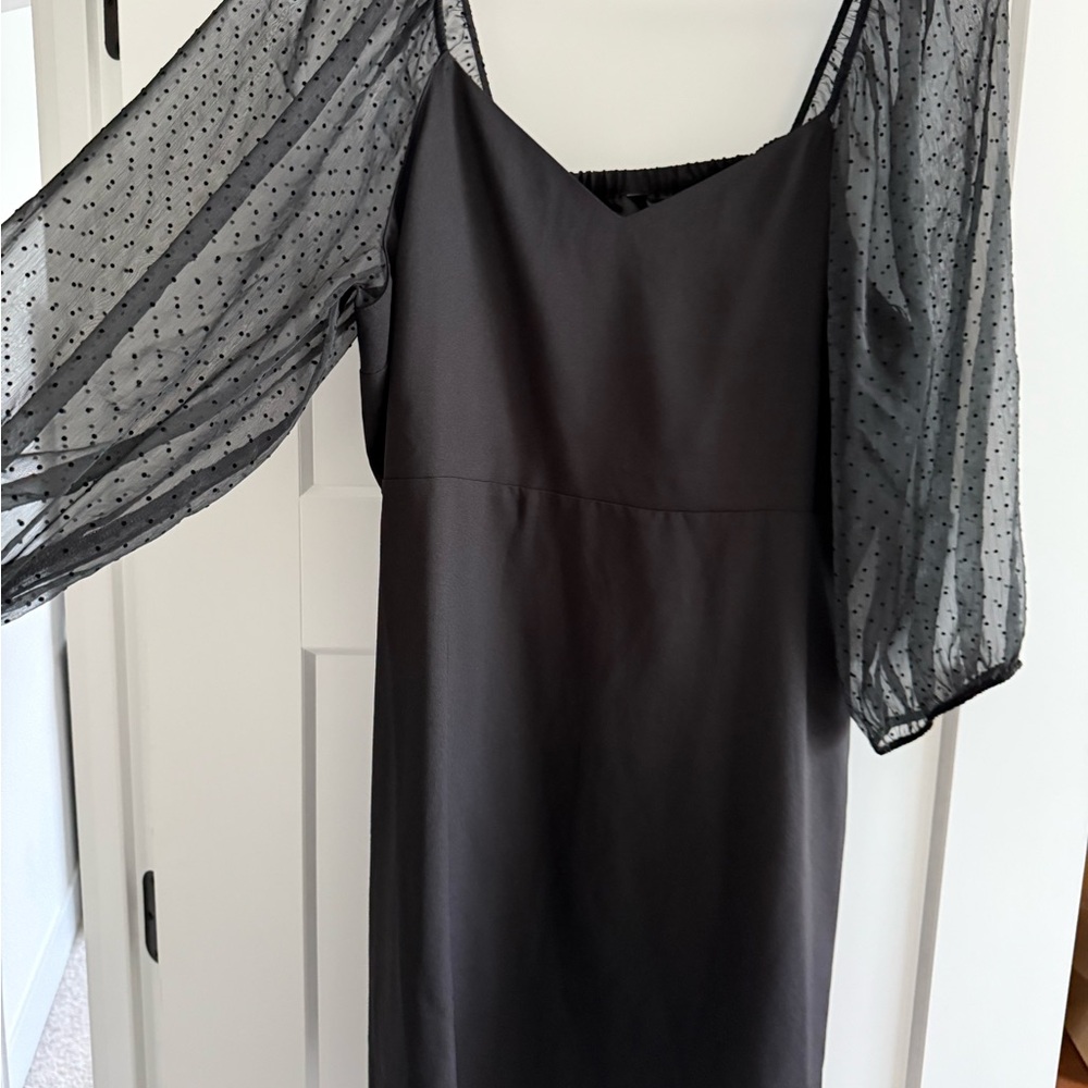 Banana Republic Elegant Black Dress with Sheer Sleeves
